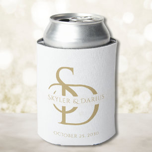 Simple Wedding Monogram Personalised With Name Can Cooler