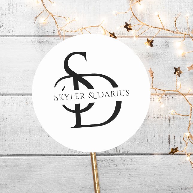 Simple Wedding Monogram Personalised With Name Classic Round Sticker (Creator Uploaded)
