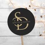 Simple Wedding Monogram Personalised With Name Classic Round Sticker<br><div class="desc">Elevate your wedding details with the Simple Wedding Monogram Personalised With Name Classic Round Sticker. These custom wedding monogram name stickers are designed to add a personalised, elegant touch to your special day. Featuring the bride and groom's initials in a sleek black and gold design, these round stickers are perfect...</div>