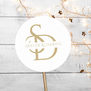 Simple Wedding Monogram Personalised With Name Classic Round Sticker