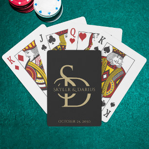 Simple Wedding Monogram Personalised With Name Playing Cards