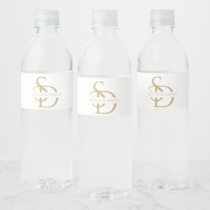 Simple Wedding Monogram Personalised With Name Water Bottle Label