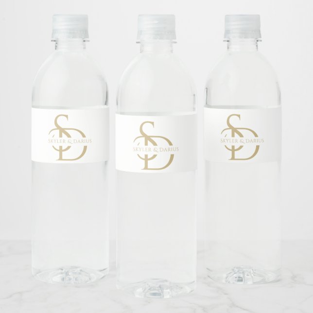 Simple Wedding Monogram Personalised With Name Water Bottle Label (Bottles)