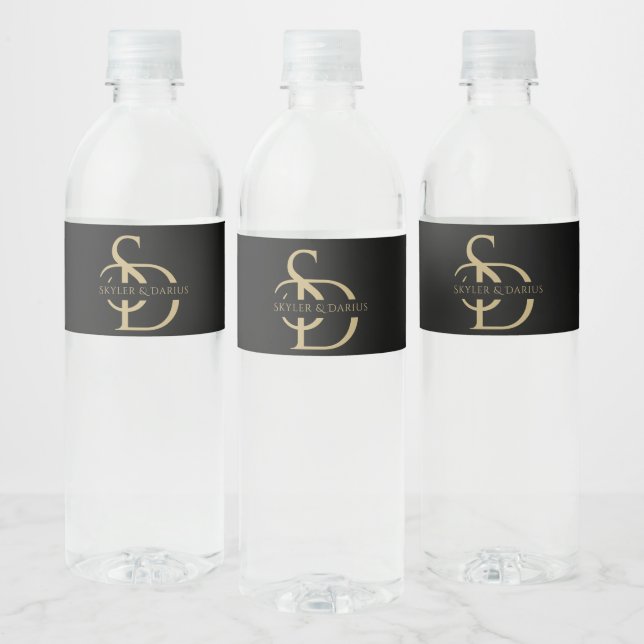 Simple Wedding Monogram Personalised With Name Water Bottle Label (Bottles)