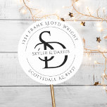 Simple Wedding Monogram Return Address Classic Round Sticker<br><div class="desc">The Simple Wedding Monogram Return Address Classic Round Sticker is the perfect finishing touch for any couple’s wedding stationery. Customisable with the couple's initials and name, these stickers feature a timeless monogram design that exudes elegance. Ideal for sealing envelopes, these stickers are a thoughtful and stylish way to add a...</div>