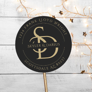 Simple Wedding Monogram Return Address Classic Round Sticker