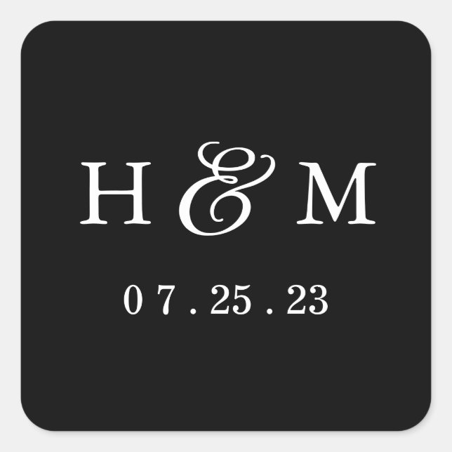Simple Wedding Monogram Sticker - Black (Front)