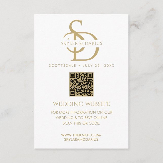 Simple Wedding Monogram Upload Photo QR Code RSVP Enclosure Card (Front)