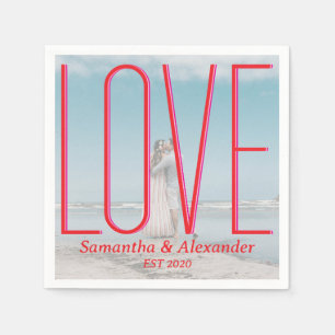 Simple Wedding Personalised Couple Photo Modern Napkin