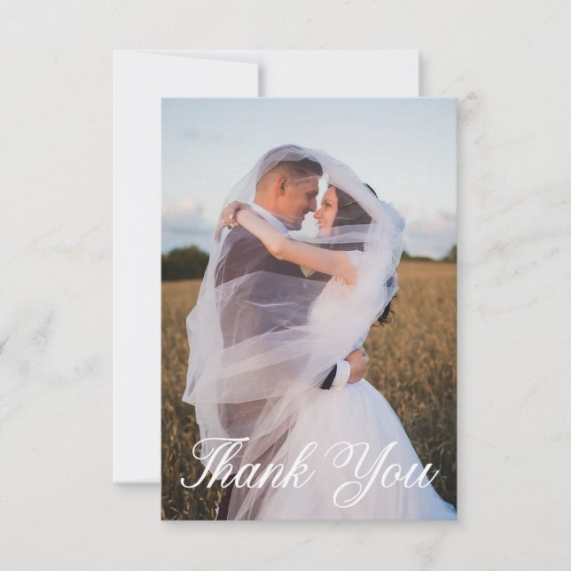 Simple Wedding Photo Add Your Greeting Thank You Card (Front)