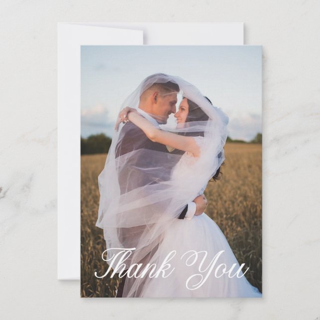 Simple Wedding Photo Add Your Greeting   Thank You Card (Front)