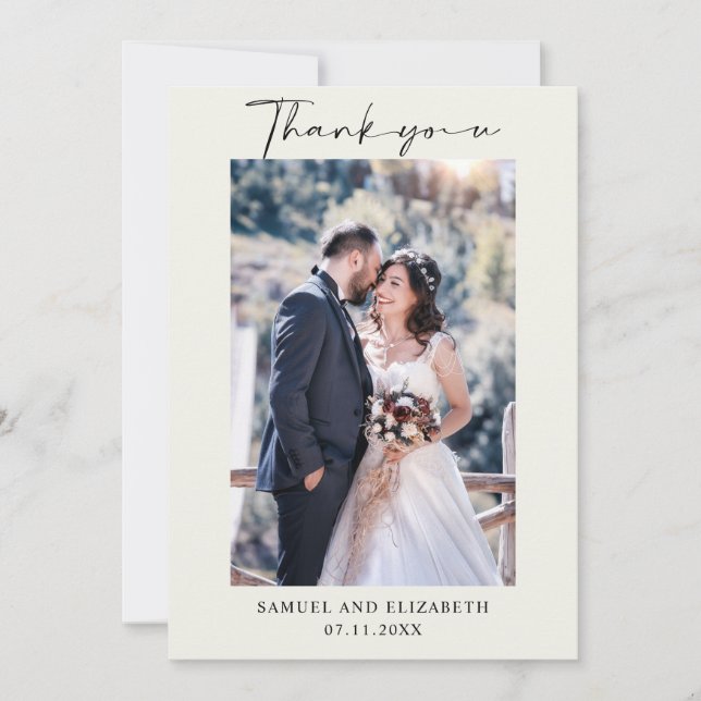 Simple Wedding Photo Script Calligraphy Thank You Card (Front)