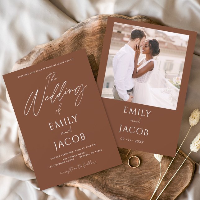 Simple Wedding Photo Terracotta Script Invitation (Creator Uploaded)