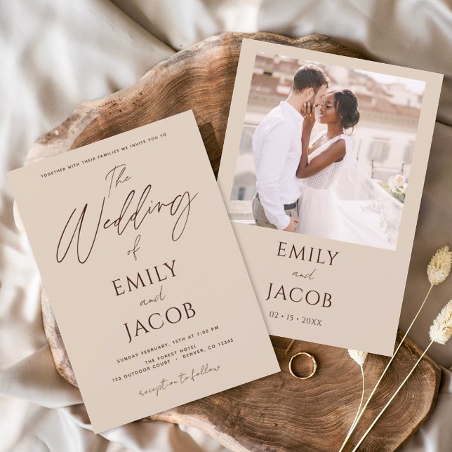 Simple Wedding Photo Terracotta Script Invitation (Creator Uploaded)