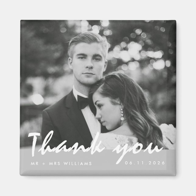Simple Wedding Photo Thank You Favour Magnet (Front)