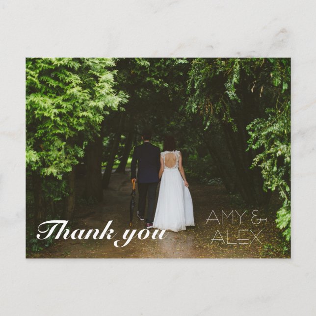 Simple Wedding Photo Thank You Postcard (Front)