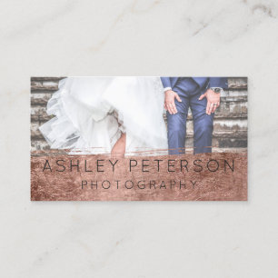 Simple wedding photography rose gold brushstroke business card