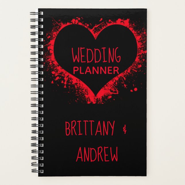 Simple Wedding Planner Black Red Joined Hearts (Front)