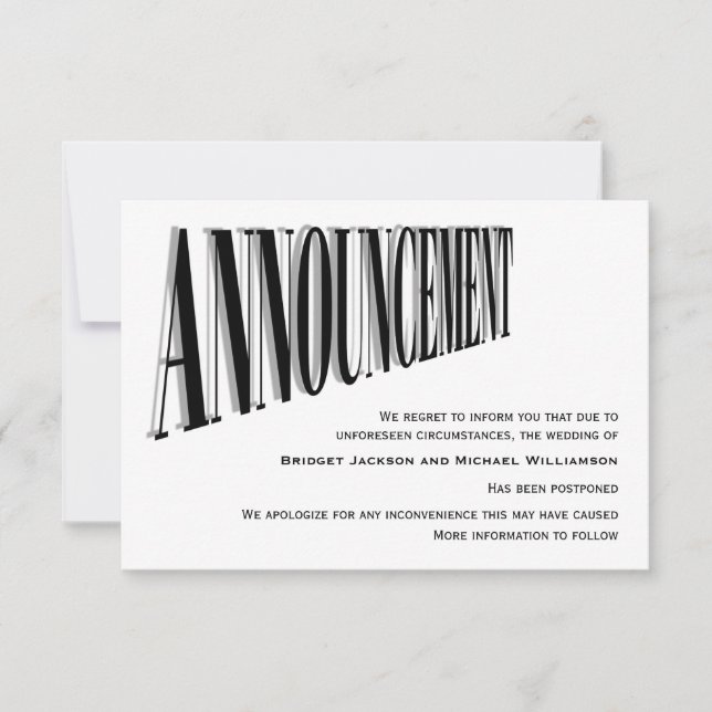 Simple Wedding Postponed Announcement (Front)