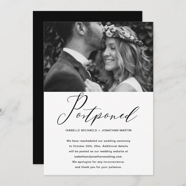 Simple Wedding Postponement New Date Photo Announcement (Front/Back)