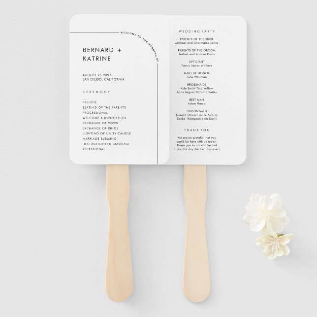 Simple  Wedding Program Hand Fan (Front and Back)
