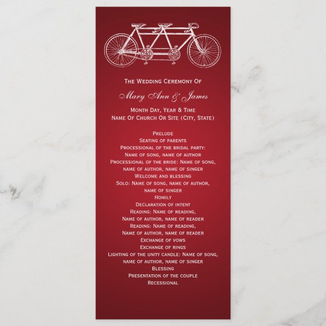 Simple Wedding Program Tandem Bike Red Programme (Front)