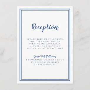 Simple Wedding Reception Blue Framed White Enclosure Card