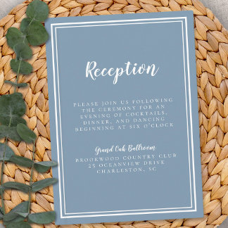 Simple Wedding Reception Dusty Blue Framed White Enclosure Card