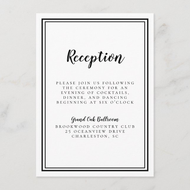 Simple Wedding Reception Framed Black & White Enclosure Card (Front)
