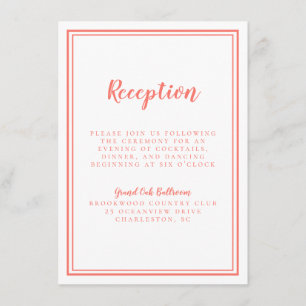 Simple Wedding Reception Framed Coral White Enclosure Card