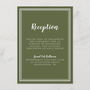 Simple Wedding Reception Olive Green White Classic Enclosure Card