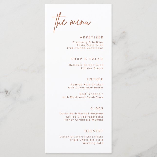 Simple Wedding Reception Party Formal Dinner Menu (Front)