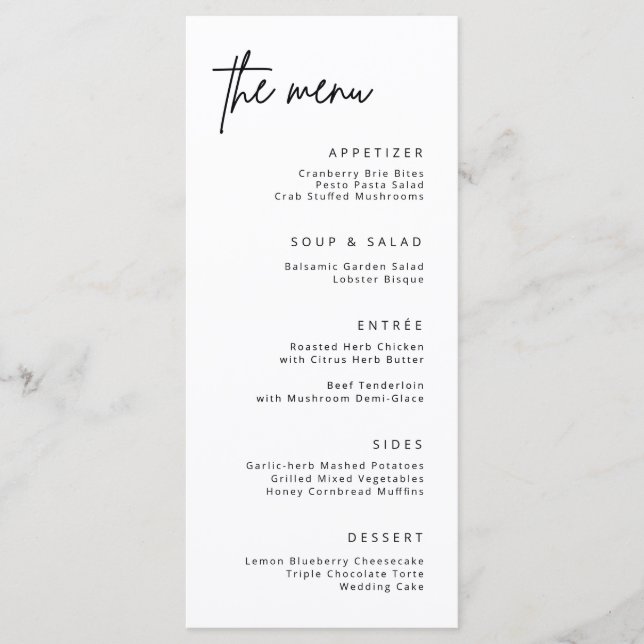 Simple Wedding Reception Party Formal Dinner Menu (Front)