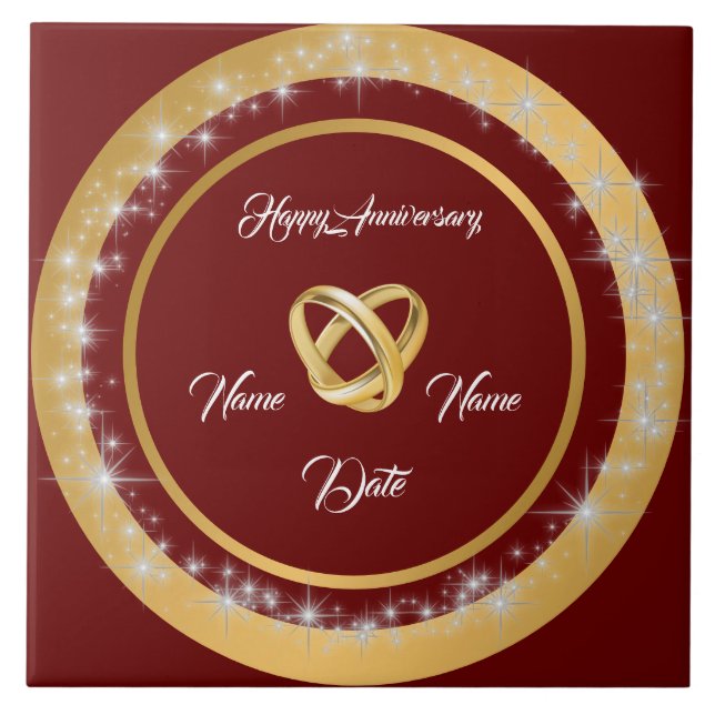 Simple Wedding Rings Customise Gold Anniversary  Tile (Front)