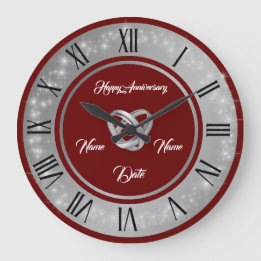 Simple Wedding Rings Customise Silver Anniversary Large Clock