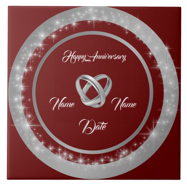 Simple Wedding Rings Customise Silver Anniversary Tile (Front)