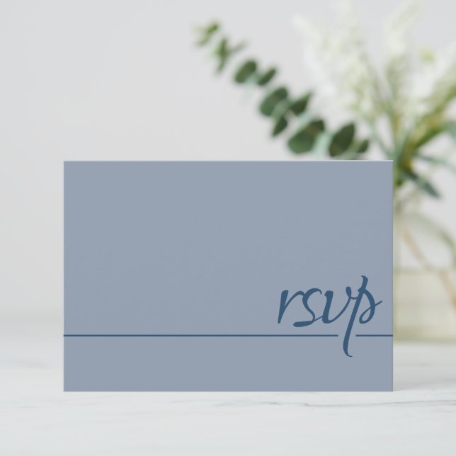Simple Wedding RSVP Calligraphy Dusty Blue  Card (Standing Front)