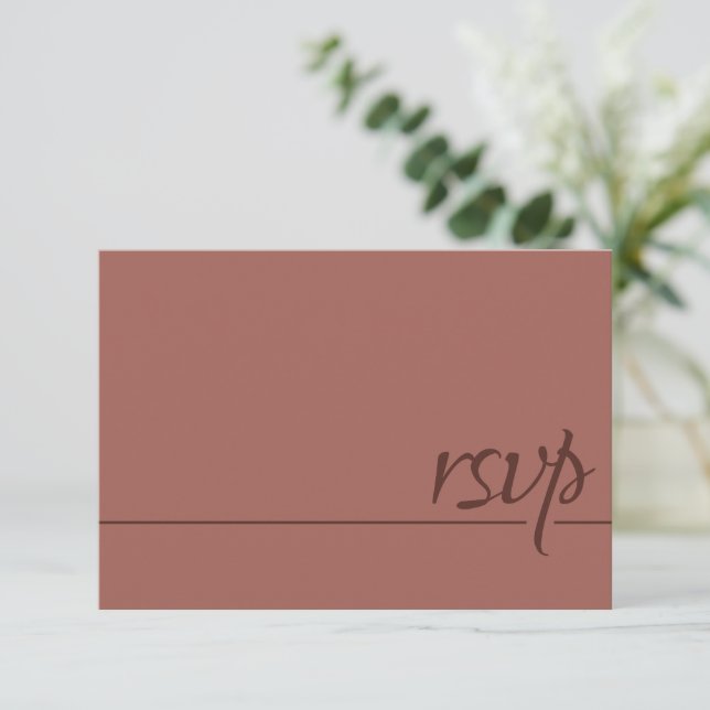 Simple Wedding RSVP Calligraphy Terracotta  Card (Standing Front)