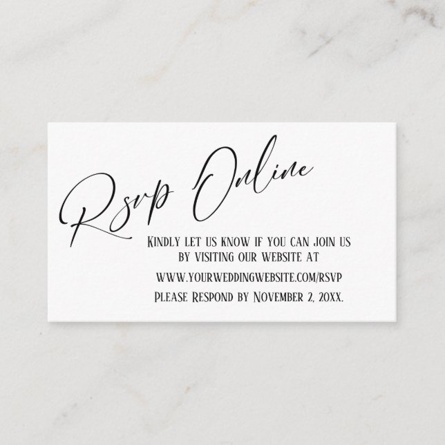 Simple Wedding RSVP Online Elegant Handwriting Enclosure Card (Front)