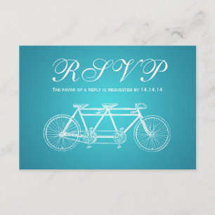 Simple Wedding RSVP Tandem Bike Turquoise Card