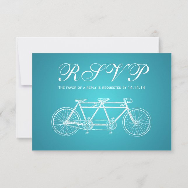 Simple Wedding RSVP Tandem Bike Turquoise Card (Front)