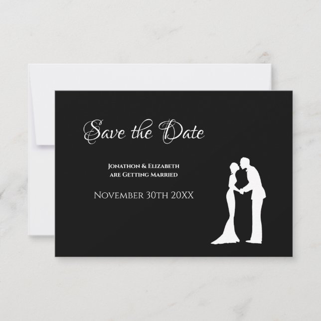 Simple Wedding Save Date Black White Bride Groom (Front)