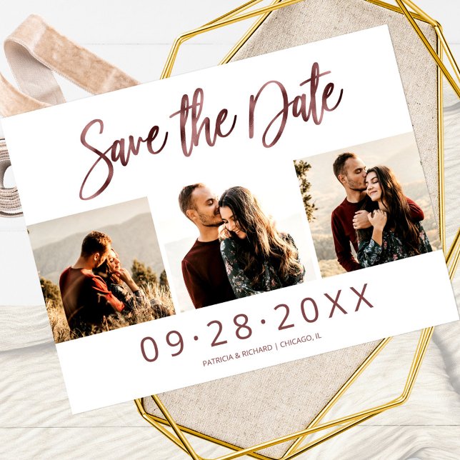 Simple Wedding Save The Date 3 Photo Collage Postcard (Creator Uploaded)