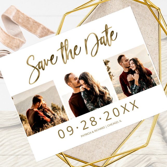 Simple Wedding Save The Date 3 Photo Collage Postcard (Creator Uploaded)
