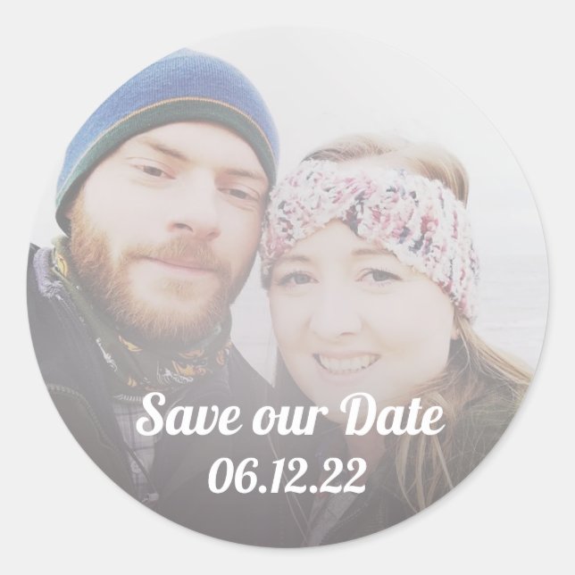 Simple Wedding Save the Date Faux Vellum Photo  Classic Round Sticker (Front)
