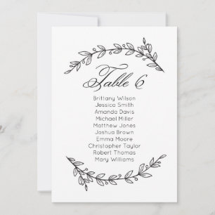 Simple wedding seating chart floral. Table plan 6 Invitation