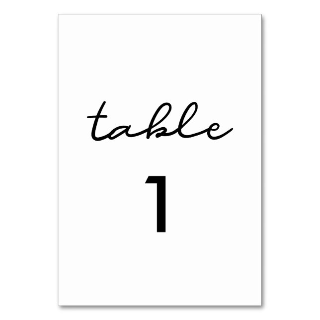 Simple wedding table number card (Front)