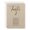 Simple wedding table number + guest names card
