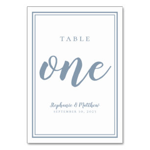 Simple Wedding Table Number One Dusty Blue