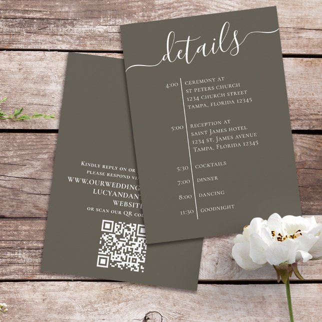 Simple Wedding Timeline Brown QR Code Detail Enclosure Card (Creator Uploaded)